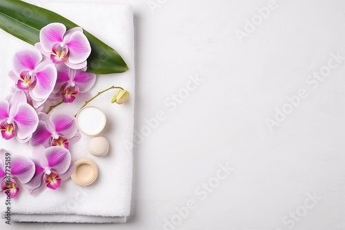 Spa Still Life with Aromatic Candles, Orchid Flower, and Towel Created with Generative AI Tools
