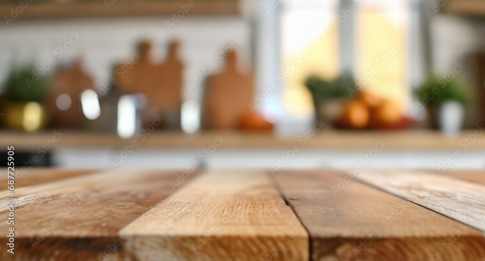 Empty wooden kitchen table with space to display product or copy/text Empty wooden kitchen table with space to display product or copy/text