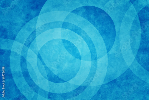 blue background with white circle rings in faded distressed vintage grunge texture design, old geometric pattern paper
