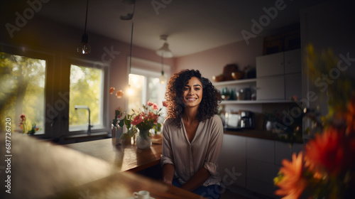 smiling woman in cozy, well...