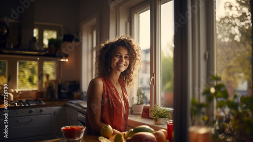 smiling woman in cozy, well...