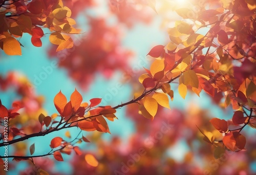 Elegant colorful tree with vibrant leaves hanging branches Bright color 3d abstraction wallpaper