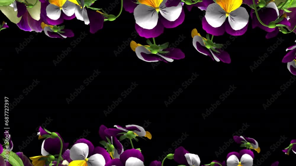 Colorful Pansy Flowers - Transition Screen - III - Artistic naturalistic 3D animation isolated on transparent background wit alpha channel