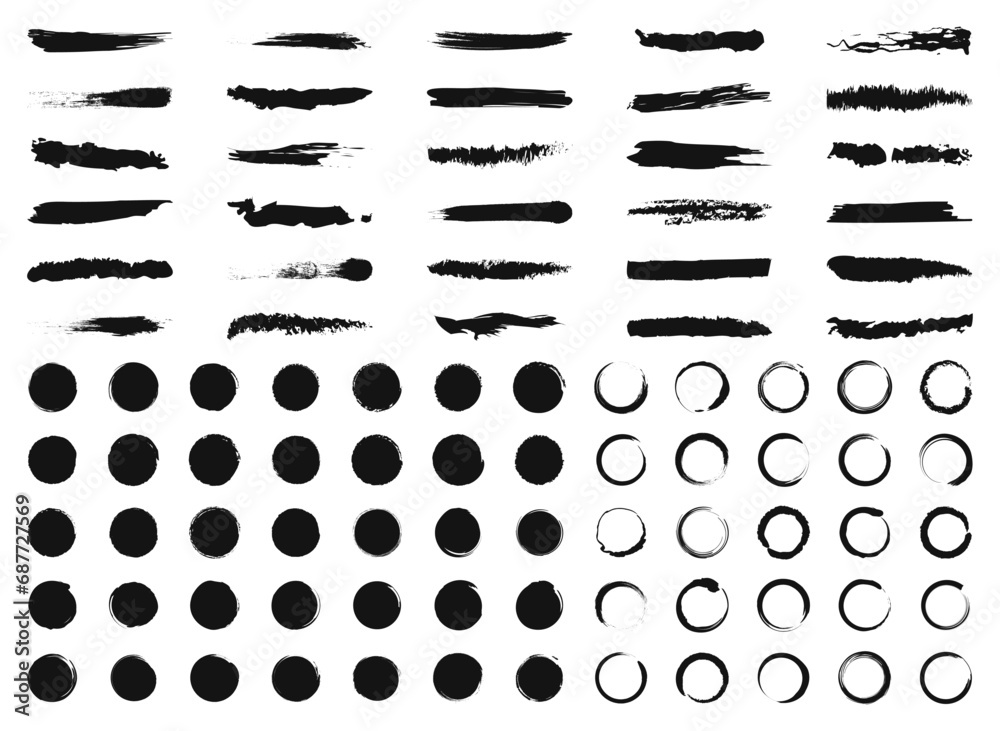Big set of grunge circles, black paint stains, ink brush strokes and circles lines doodle. Vector illustration. Big set of grunge circles, black paint stains, ink brush strokes and circles lines doodle. Vector illustration.