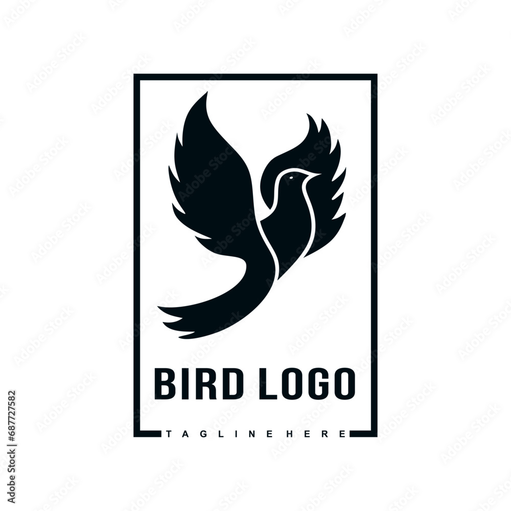 Dove bird flying logo design in minimal style. Modern graphic design element for business and sports logotype, emblem, sign, symbol. Flying dove logo isolated on white background. Vector illustration Dove bird flying logo design in minimal style. Modern graphic design element for business and sports logotype, emblem, sign, symbol. Flying dove logo isolated on white background. Vector illustration
