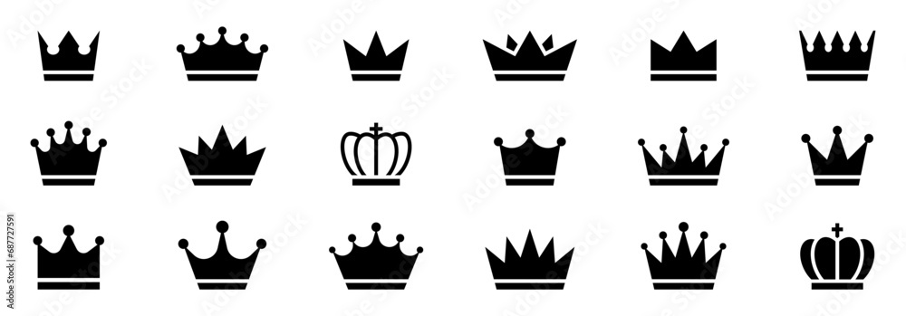 Crowns icon set. Silhouette crown collection. Black crown symbol. Vector illustration. - obrazy, fototapety, plakaty 