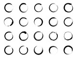 Grunge circles brush set. Black circle frames. Round line of black paint. Grunge round shapes. Circular ink brush stroke fro design elements. Vector illustration.