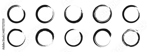 Grunge circles brush set. Black circle frames. Round line of black paint. Grunge round shapes. Circular ink brush stroke fro design elements. Vector illustration. photo