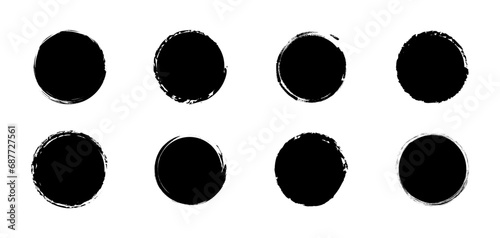 Grunge circles set. Grunge round shapes. Banner circle frames for text. Black paint stains. Vector illustration. photo