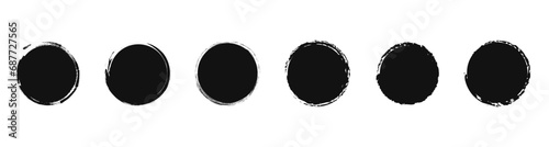 Grunge circles set. Grunge round shapes. Banner circle frames for text. Black paint stains. Vector illustration.