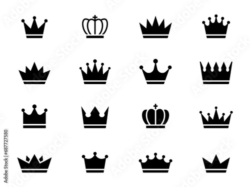 Crowns icon set. Silhouette crown collection. Black crown symbol. Vector illustration.