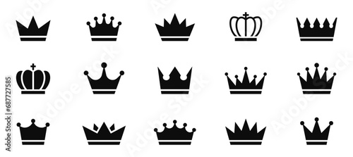 Crowns icon set. Silhouette crown collection. Black crown symbol. Vector illustration.