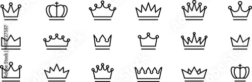 Crown thin line icon set. Silhouette crown collection. Black crown symbol. Editable stroke. Vector illustration. photo