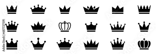 Crowns icon set. Silhouette crown collection. Black crown symbol. Vector illustration.