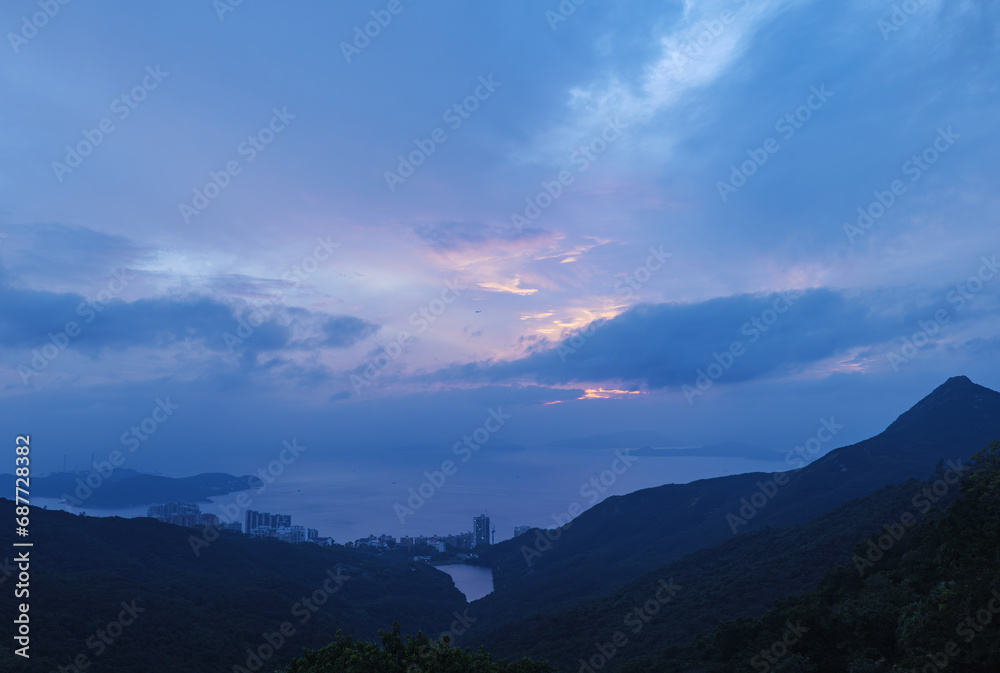 Hongkong bay sunset landscape 