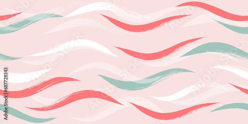 Seamless Wave Pattern, Hand drawn pink vector background. Wavy girly brush stroke, curly grunge paint lines, watercolor illustration photo