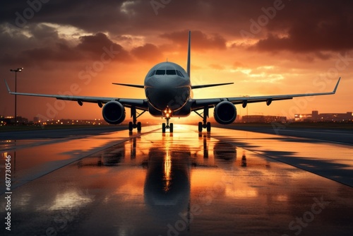 Passenger aircraft at the airport on the runway. Background with selective focus and copy space © top images