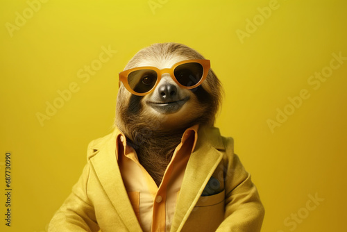 Confident cool sloth dressed as a spy