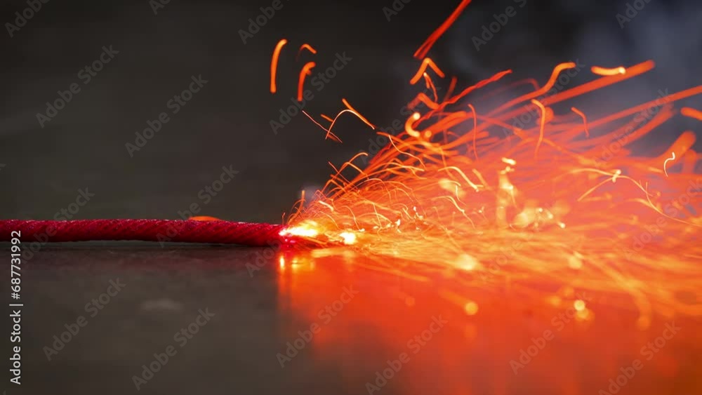 A macro shot of a burning fuse.
