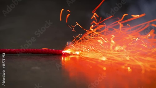 A macro shot of a burning fuse. photo