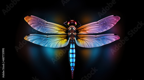 Unreal, fantastic neon glowing dragonfly