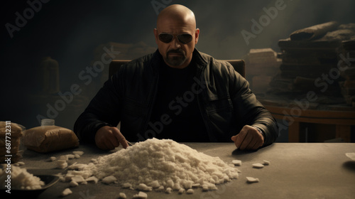 Mafia boss with huge pile of illicit drugs