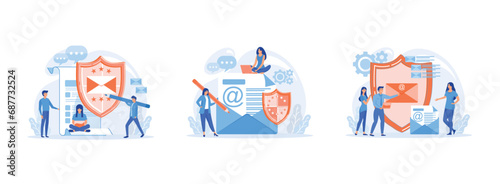 Personal, private data, Private messages, email encryption, Encrypted, secure messenger concept. Email encryption set flat vector modern illustration  