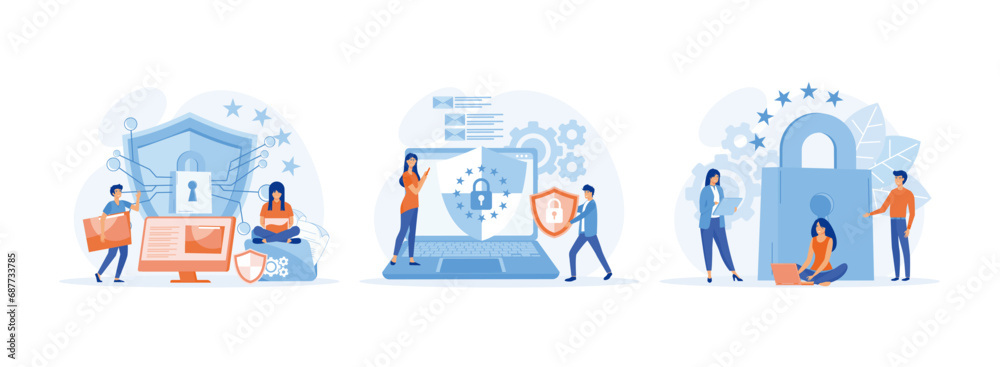 GDPR and privacy politics. General privacy regulation for protection of personal data. General rules for data protection GDPR. General Privacy set  flat vector modern illustration