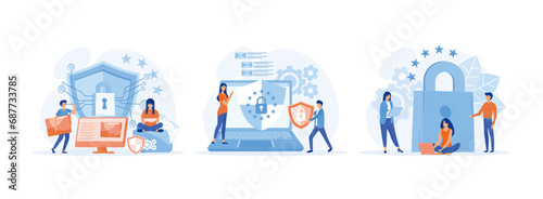 GDPR and privacy politics. General privacy regulation for protection of personal data. General rules for data protection GDPR. General Privacy set flat vector modern illustration