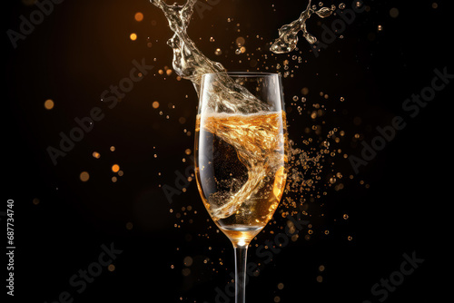 A sparkling champagne flute being raised in a toast, capturing the spirit of celebration and hope. Concept of joyous festivities. Generative Ai.