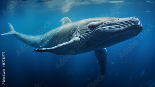 Majestic Blue Whale Swimming in Ocean Depths. Generative ai © Scrudje