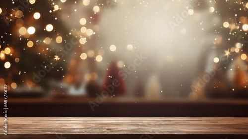 Festive Holiday Table with Christmas Decorations Background. Generative ai © Scrudje