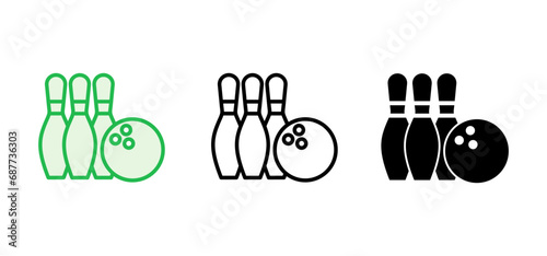 Bowling icon set. bowling ball and pin icon. bowling pins