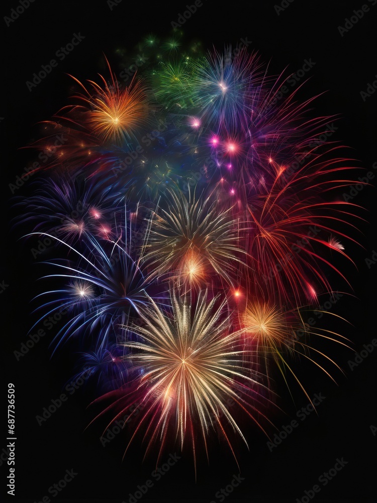 Fototapeta premium Beautiful multicolored fireworks on a black background