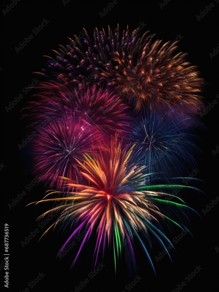 Beautiful multicolored fireworks on a black background