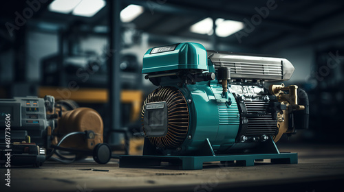 Powerful Air Compressor in a Modern Garage. photo
