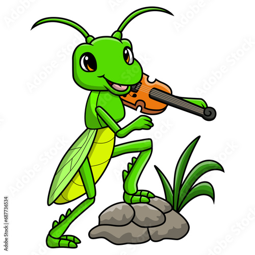 Cute grasshopper cartoon playing violin