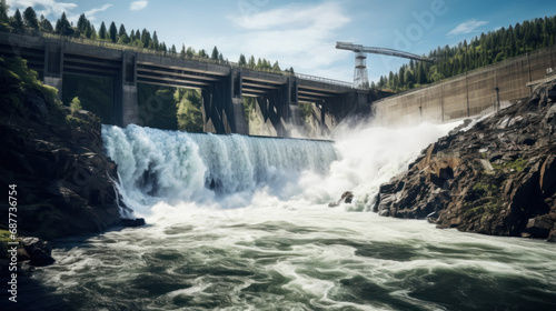 Hydroelectric Dam with Cascading Water in a Mountainous Region.
