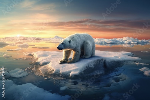Arctic Meltdown, Polar Bear on Shrinking Ice Floe Amidst Rising Waters © Lazartivan
