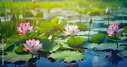 pink red lotus flower and water lily  ai generated.