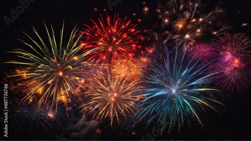 Beautiful multicolored fireworks on a black background