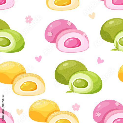 Seamless pattern with japanese dessert mochi