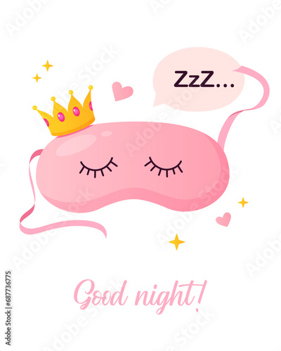 Good night card with cute sleeping mask,sparkles and lettering