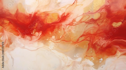abstract marbled ink painting. red gold and white paint splashes. luxury background. generative AI illustration.