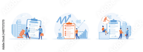 Sanctions concept. Man Holding Loan Sanction Letter. Political and economy of sanctions. Sanction set flat vector modern illustration 