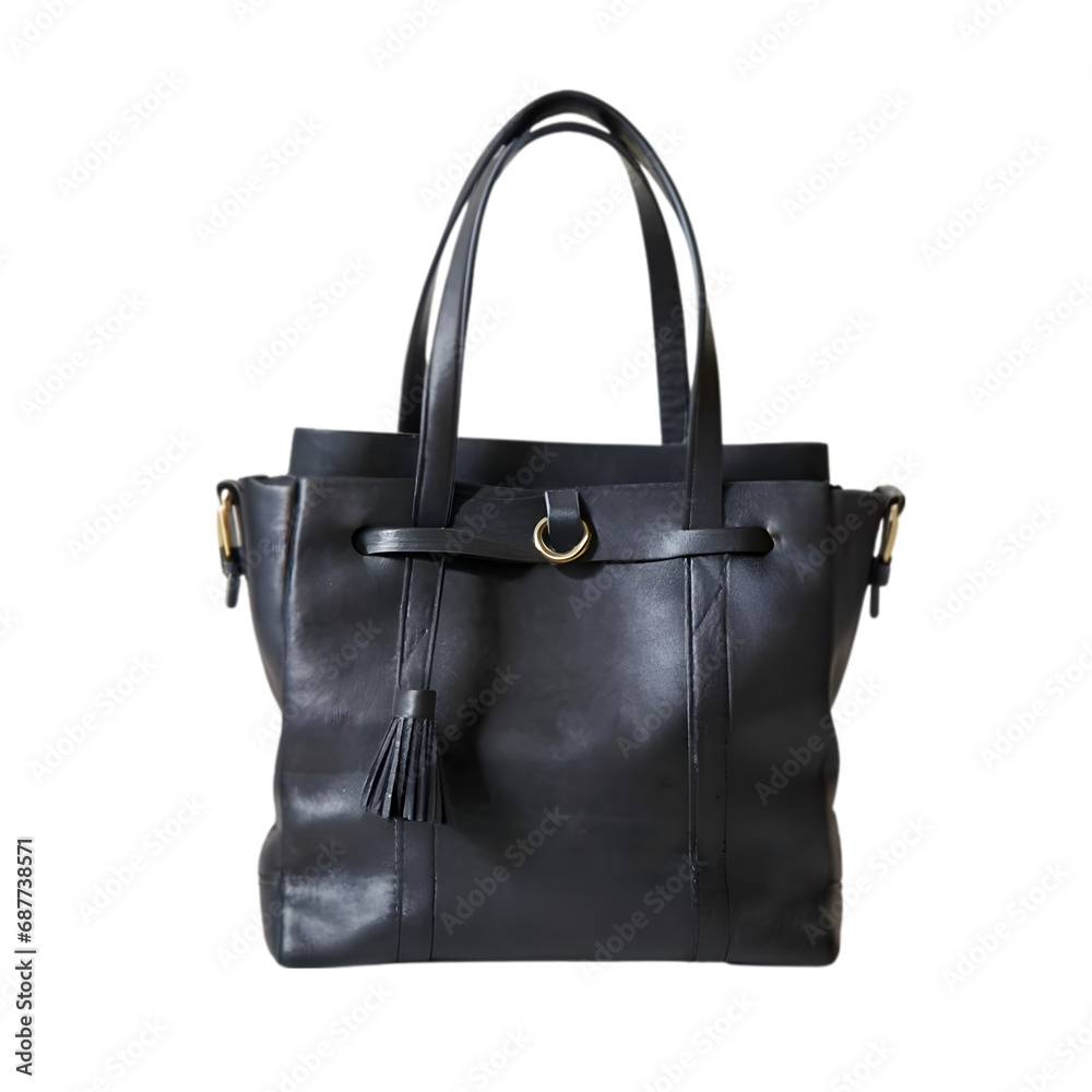 Black Leather Tote Bag Illustration Art with a Transparent Background Generative AI. Black Leather Tote Bag Illustration Art with a Transparent Background Generative AI.