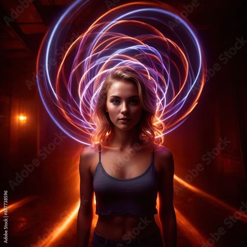 Young girl with light streaks, indiciting positive energy aura