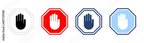 Stop icon vector. stop road sign. hand stop sign and symbol. Do not enter stop red sign with hand