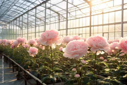 Fototapeta Naklejka Na Ścianę i Meble -  Flower greenhouse with white tulips