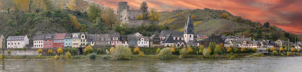 Panorama, Sooneck Castle at Niederheimbach on the Rhine River.